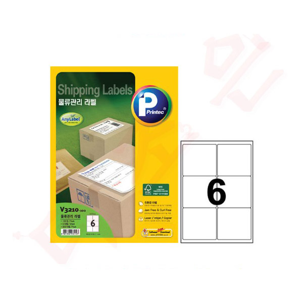 [프린텍 애니라벨] 라벨지 V3210-100_물류관리/6칸/100매